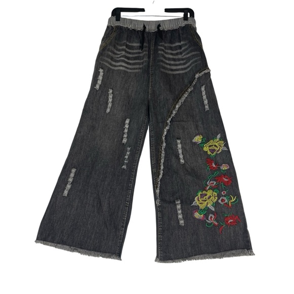 Women’s Yesno Embroidered Wide Leg Jeans Elastic Waist Fits‎ Size 30 *H0144 - Picture 1 of 6